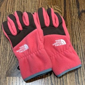 Pink fleece north face gloves size M